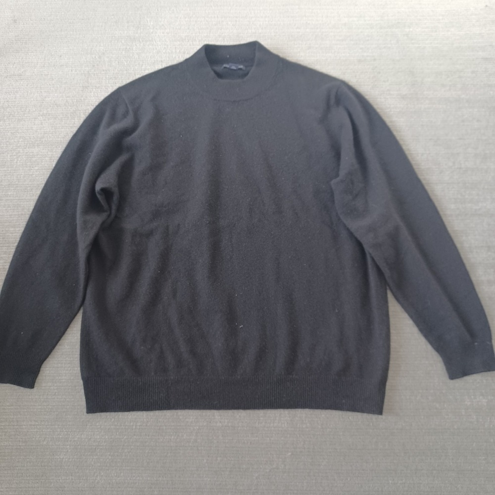 Lands End Mens Large Tall 42-44 Black 100% Cashmere High Neck Sweater Pullover